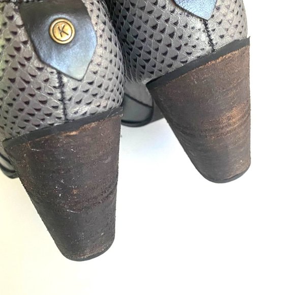 size 38 (US 7) Kaanas leather black ankle booties heel boots reptile back - Picture 8 of 10